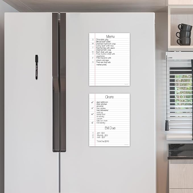 Magnetic Dry Erase Board – 8.5”x11” Reusable Lined Dry Erase Notebook Sheet for Fridge 2 Pcs – Marker Included