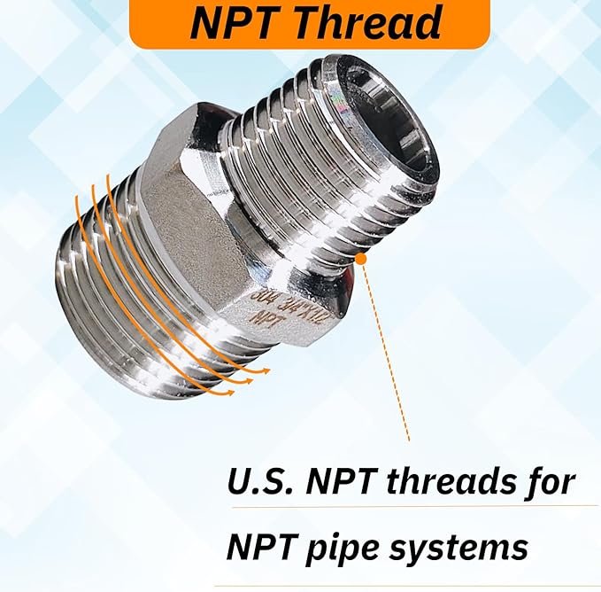 2pcs 3/4" NPT x 1/2" NPT Stainless Steel Nipple, 3/4 to 1/2 Adapter Fitting Reducing Solid Hex Nipple, Stainless Steel Reducer Pipe Fittings for Extending and Connecting Pipes