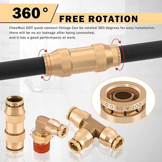 CheeMuii 78 Pcs Brass DOT Air Line Fittings Kit Push Lock DOT Air Fittings 2-in-1 43+35 Pcs Push to Connect Fittings NPT Thread & Quick Connect Air Hose Fittings Assortment
