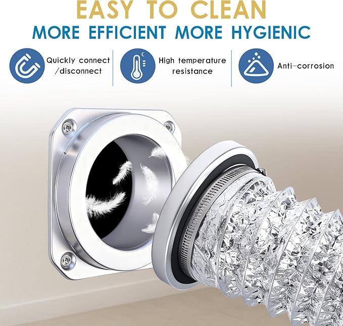 Magnetic Dryer Vent Coupling, Self-Connecting with Strong Magnetic Force, Easy to Install. Magnetic Dryer Vent Connection Kit, Comes with Clips and Screws (Silver)