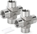 TAISHER 2PCS Forging of 304 Stainless Steel 4 Way Pipe Fittings, 1/8" x 1/8" x 1/8" x 1/8" NPT Female Pipe Fittings