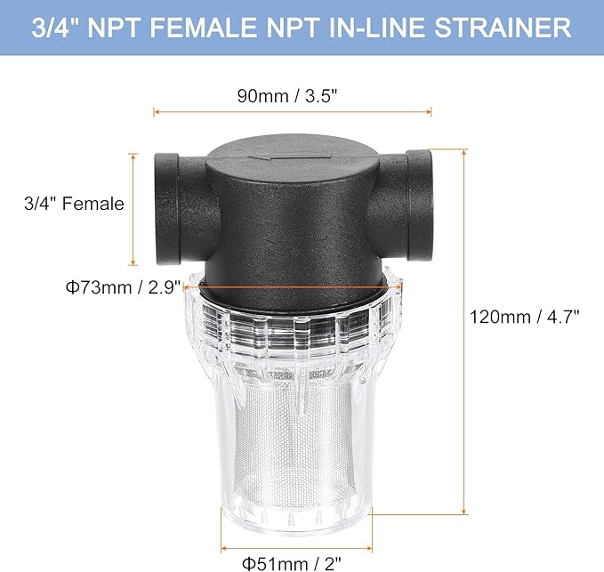 uxcell Pressure Washer Filter 3/4" NPT Female Thread, Inline Mesh Strainer Attachment, Stainless Steel Screen with Sealant Tape for Outdoor Gardening Inlet Water (Size:40 Mesh)