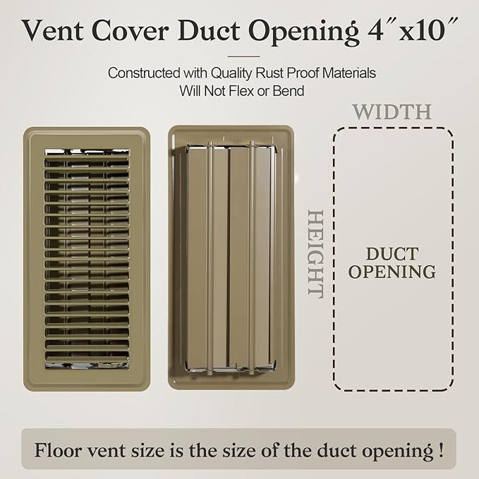 4 PCS Floor Vents Floor Registers 4x10 inch, Heavy Duty Metal Heat Air Vent Covers 4 X 10 with Rust Proof Finish for Home Office Wall Floor Registers Grilles & Vents (4, Brown, 4x10 Inches)