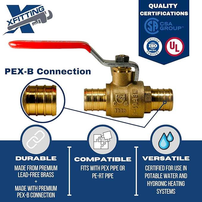 XFITTING 4 Pieces 3/4" Pex Ball Valve Hot/Red, 24-2-3=4X