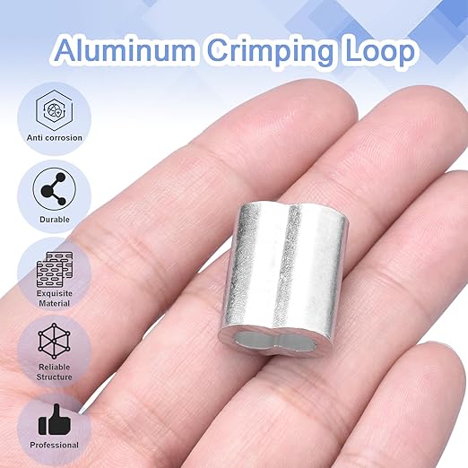 50Pcs 5/32"Cable Crimp Sleeves, Aluminum Wire Rope Crimping Loop Sleeve. Cable Ferrules for Cable and Wire Rope Crimp Double Barrel Crimp Sleeves (M4-5/32")