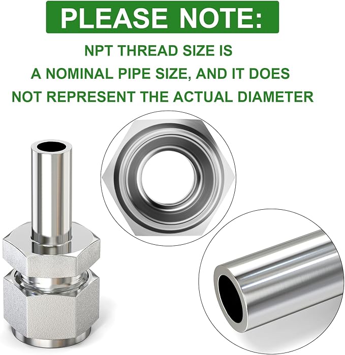TAISHER 1PCS 316 Stainless Steel Weld Compression Tube Pipe Fitting Connector, 3/8" Tube OD Straight Adapter