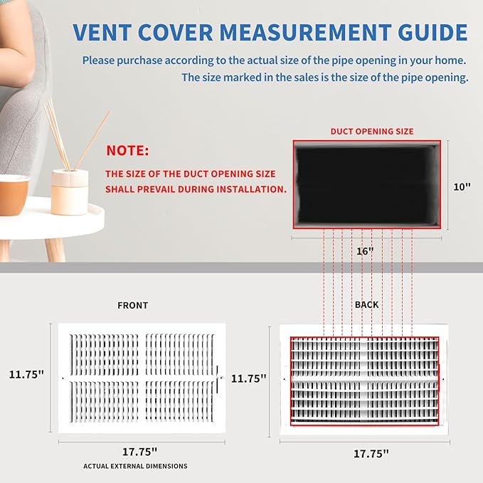 16x10 Vent Register [Duct Opening], Vent Covers for Home Ceiling, Two-Way Ventilation Register, Adjustable Solid Steel Wall Register Vent Cover (16"W x 10"H [Duct Opening])