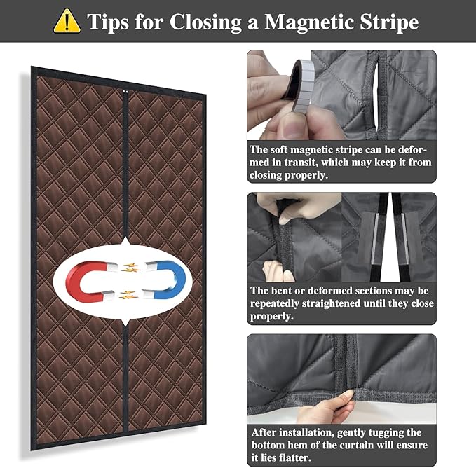 gulrear 38"x83" 3-Layer Thermal Door Insulation Curtain & Temporary Door Insulation Cover for Winter with Reflective Aluminum Foil – Blocks Cold and Heat,Magnetic Curtain for Easy Entry and Exit