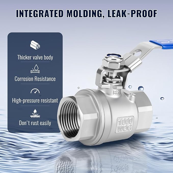 2 Pack 1 inch Ball Valves NPT Female 304 Stainless Steel Full Port Locking Ball Valve Handle, Heavy Duty Shut Off Valve for Home and Industrial (1 Inch)