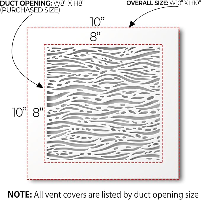 SABA Home Decor White Air Vent Cover - Acrylic Plexiglass 8" x 8" Duct Opening (10" x 10" Overall) Return Grille Decorative Covers for Walls & Ceilings NOT for Floor USE, Waves