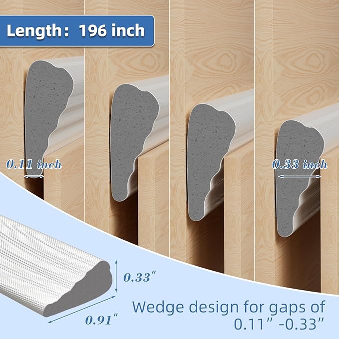 196”Wedge Weather Stripping Door Seal Strip for Door Frame,Self-Adhesive Window Insulation for Winter,Dark Foam Gap Filler for Light Noise Blocker,Front Exterior Door Side Draft Stopper,White