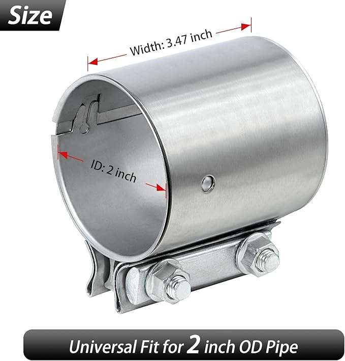 2 inch Exhaust Clamp Butt Joint Exhaust Band Clamp Sleeve Coupler 304 Stainless Steel