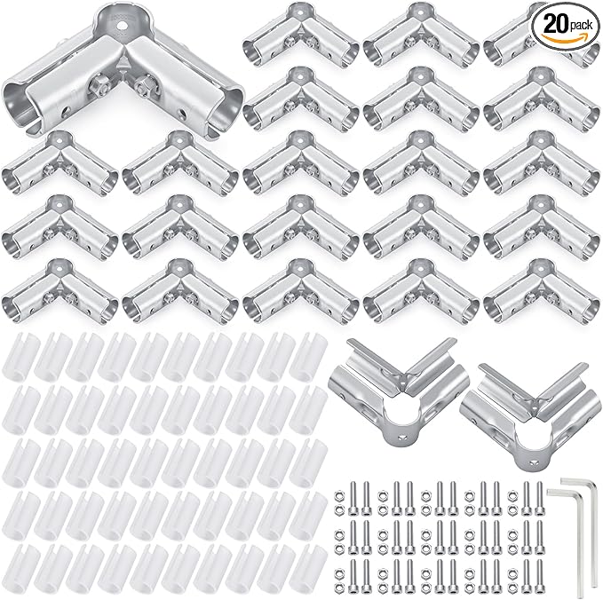 Shimeyao 20 Set 90 Degree Pipe Connector Clamps Pipe Connector Tee Clamp Fittings Bulk Fit OD 19.1 mm Stainless Steel Pipe 1/2" EMT with 2 Wrench 60 PE Adapter Shims Electrical Conduit Fittings