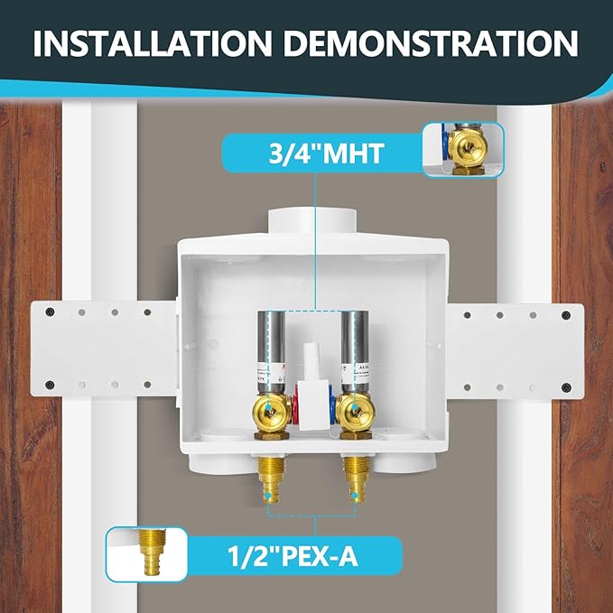 30 Pack Seelink Washing Machine Outlet Box, Double Drains, Single Lever, 1/2 Inch Pex-A Inlet x 3/4 Inch MHT Outlet Connection, with Stainless Steel Water Hammer Arrestor(WM018-30Pack)