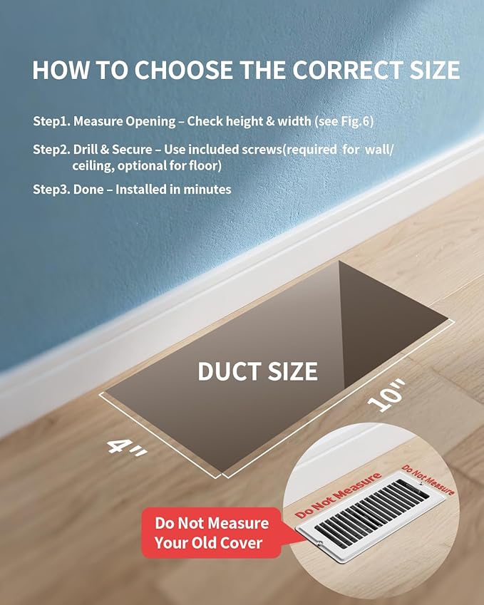 4x10 Floor Regsiter - 5 Pack Vent Covers for Home Floor Wall Ceiling - White with Screws for Easy Installation - Heavy Duty Steel Walkable Finish for Quiet Adjustable Airflow HVAC Register Grilles