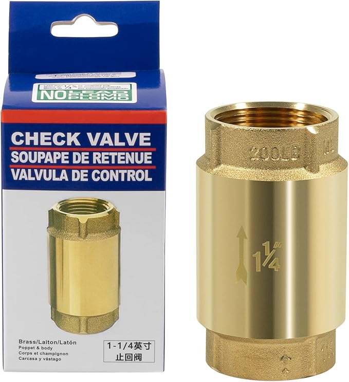 In-Line Check Valve No-Lead Brass Backflow Prevention One Way Check Valves 1-1/4" Female Pipe Thread for most pumps, 1.25'' FNPT × 1.25'' FNPT