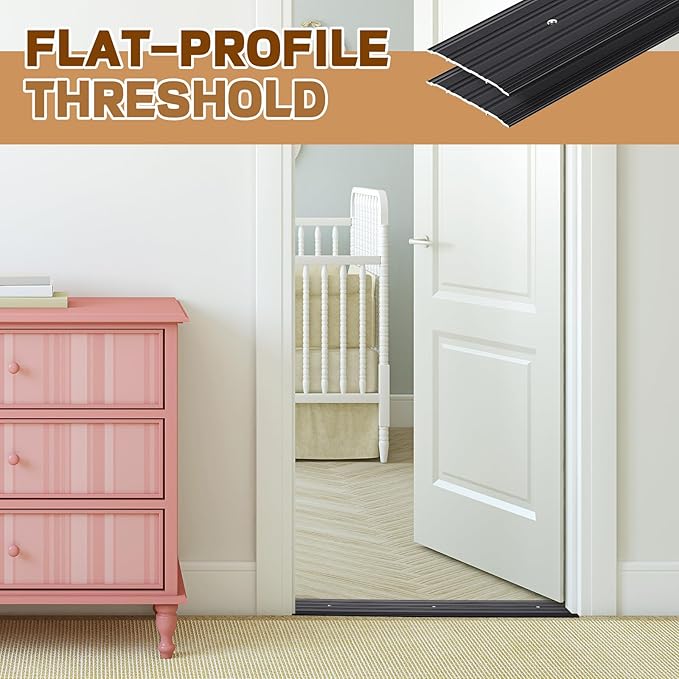 Tandefio 2 Pcs Door Saddle Threshold for Doorway Interior Sturdy Aluminum Commercial Fluted Saddle Door Threshold Durable and Sleek Doorway Entryway Access Draft Protection (5" X 1/4" X 36",Black)