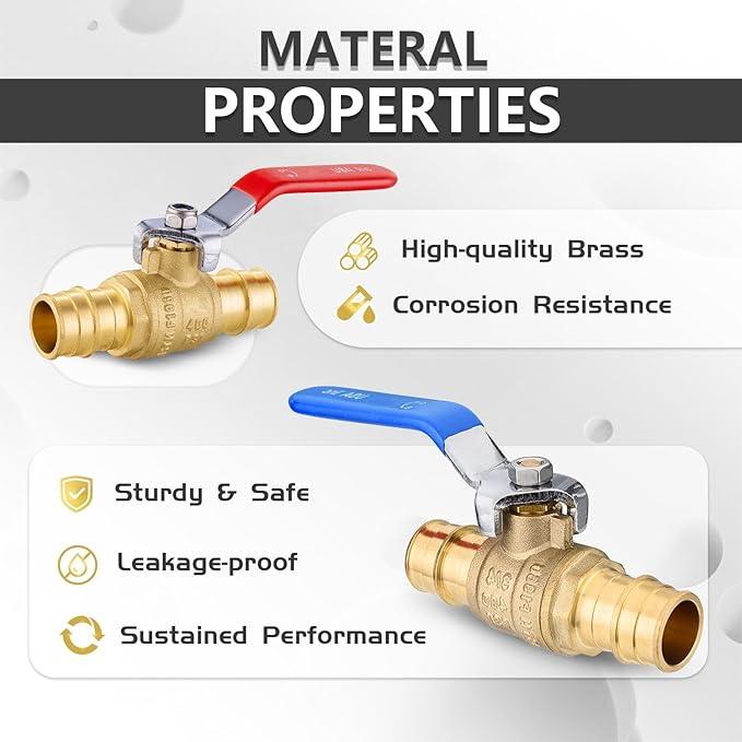 100-Pack Foskan 3/4" Brass PEX-A Full Port Ball Valve, Quarter Turn Shut-off Valve for PEX-A Tubing(Blue and Red)