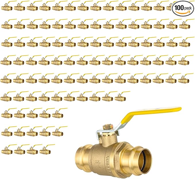 1" Press Ball Valve, 100 Pack Shut Off Valves with EPDM O-ring, Quarter Turn Brass Full Port Shut Off Ball Valve for Hot and Cold Water, NSF/ANSI 61 Certified