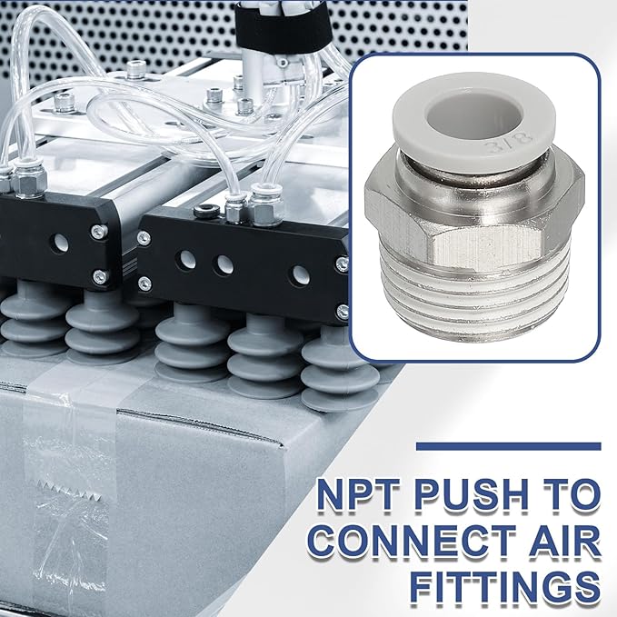 MECCANIXITY 5 Pcs NPT Push to Connect Air Fittings, Male Straight 3/8" Tube OD x 1/2" NPT Thread Air Quick Connector Coupling Adapter for Gas Hose Pneumatic Tools, White
