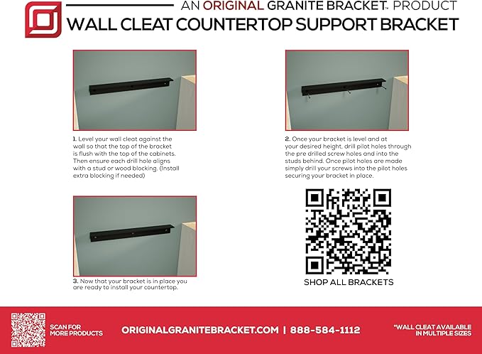 The Original Wall Cleat – Heavy Duty Support Bracket Dishwashers Sink Support Bracket Securing Countertops. – Invisible Wall Mounting Hardware for Secure,Flush Installations.(18 Inches) Aluminum