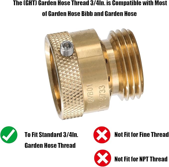 3 Pack SUNROAD Lead-Free Brass 3/4" Inch MHT Hose Bibb Connector Backflow Preventer Vacuum Breaker,Check Valve For Garden Spigot RV Hose Connection,Anti-Siphon Fitting with extra set screws