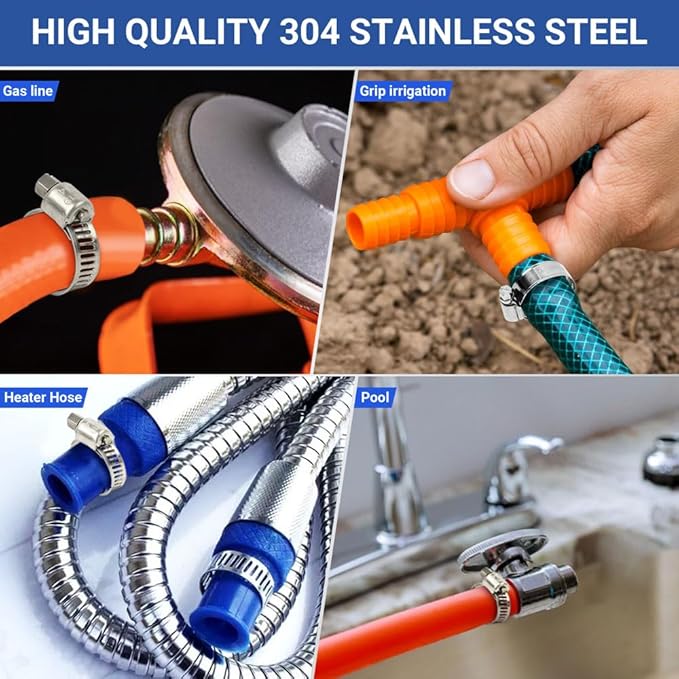 82 PCS Hose Clamp Assortment Kit - 304 Stainless Steel Worm Gear Hose Clamps Adjustable 1/4''- 1-1/2'' (6-38mm) Metal Fuel Line Clamp for Plumbing,Automotive And Mechanical Applications