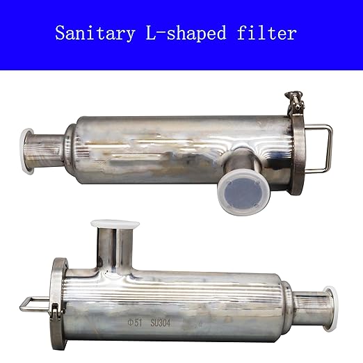 TECHTONGDA Water Filter Strainer L-Type 304 Stainless Steel 2inch Inlet Outlet 100 Mesh Quick Tri Clamp 17.7inch Length
