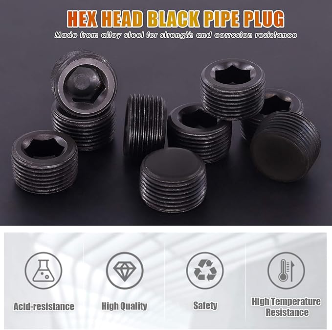Hilitchi 10Pcs Carbon Steel Black Pipe Fitting Pipe Plug Fitting NPT Male Plug (3/4)