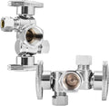2-PCs HeSun Dual Shut Off Angle Valve, 1/2" FIP x 3/8" OD x 3/8" OD Compression, 1/4-Turn Stop Valve with 2 Shut Offs, PEX Chrome Plated Brass(VALVE140-2)