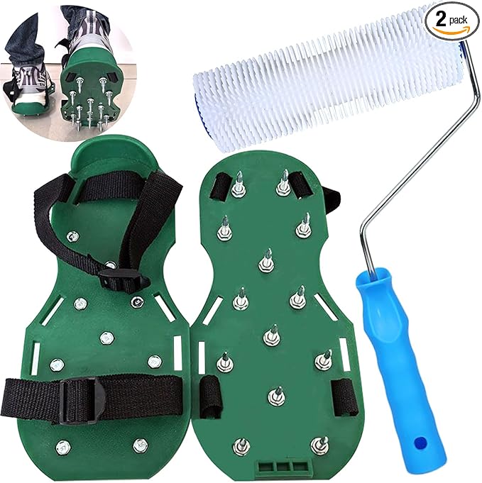 9 Inch Screed Spiked Roller Self Leveling Concrete Roller Epoxy Roller Spike Shoes for Epoxy Flooring Cement Floor Leveling Tools Screed Compound Roller