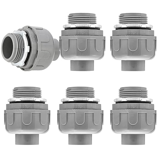 1 Inch Liquid Tight Connector - 6 Pack Liquid Tight Conduit 180 Degree PVC Electrical Conduit Fitting Non Metallic Straight Flexible Conduit Connectors for Indoor Outdoor Home, Kitchen, and Bathroom