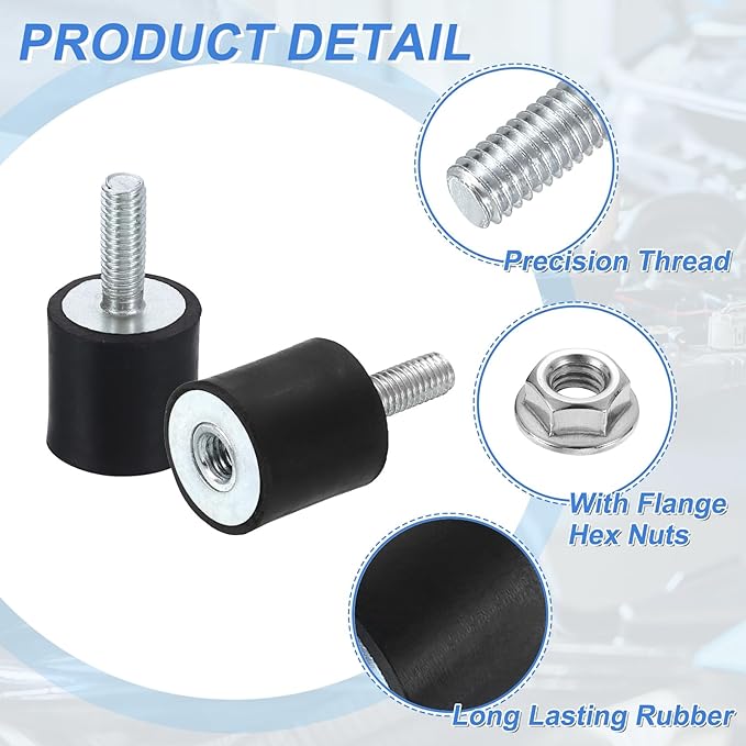 uxcell M6 Rubber Mounts, 1Pcs 20x20mm(DxH) Rubber Cylindrical Anti Vibration Isolator Shock Absorber with Lock Nut for Car Bobbin Generator Air Compressors