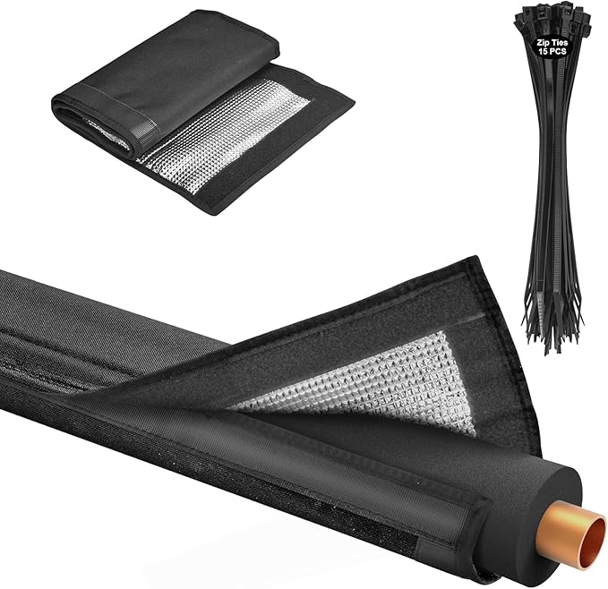 1PCS HVAC Copper Pipe Insulation Cover 3FT, 36×10.2 Inch with 15 Zip Ties 3-Layer 600D Oxford HVAC Line Insulation Sleeve for Outdoor, AC Pipe Insulation for Central Air Conditioning and Mini Splits
