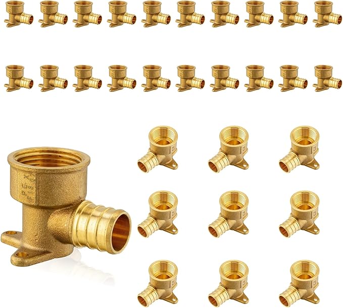 (30-Pack) PEX Fittings, Pex 3/4"x3/4" Female Threaded NPT Drop Ear Elbow Adapter, Brass Crimp Fittings, for PEX Tubing Pipe Plumbing, ASTM F1807(PEX1807169-30Pack)