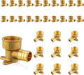 (30-Pack) PEX Fittings, Pex 3/4"x3/4" Female Threaded NPT Drop Ear Elbow Adapter, Brass Crimp Fittings, for PEX Tubing Pipe Plumbing, ASTM F1807(PEX1807169-30Pack)