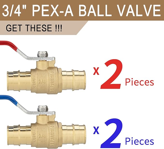 [4 Pieces] Lingmfg 3/4" PEX-A Expansion Ball Valve Shut Off Valve LING-BV1-3/4F1960-4
