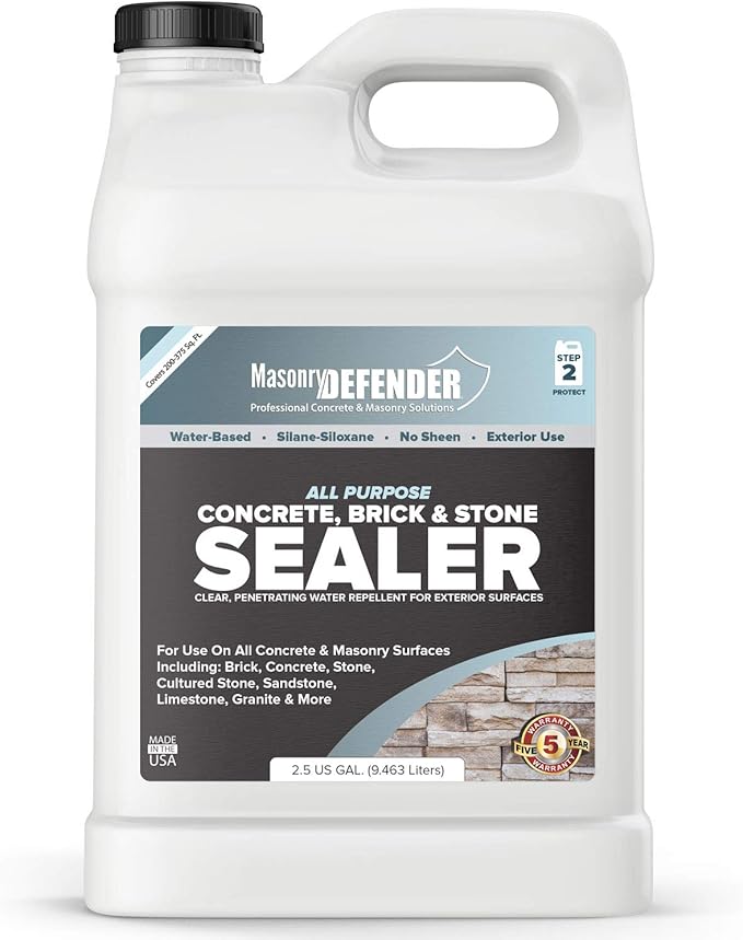 All Purpose Brick Stone & Concrete Sealer - Transparent Penetrating Waterproof Coating for Outdoor Masonry Surfaces - 2.5 Gallon