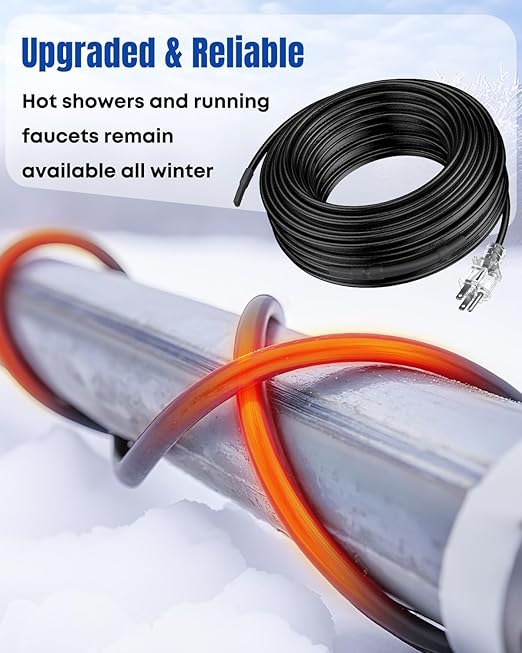 Pawfly 25 ft Heat Tape for Water Pipes, Pipe Heating Cable 8 W/ft 120 V, Self-Regulating Water Line Heat Tape Freeze Protection, Heating Trace for Pipes Roofs, Keep Water Flowing at -40 °F