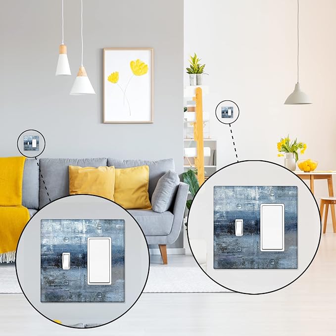 Blue Grey 2-Gang Combination Switch Plate Modern Light Switch Cover Abstract Art Decortive Wall Plate Cover Wallplates for Kitchen Home Bedroom Decor