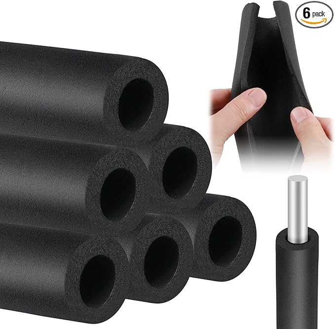 6 Pcs Pipe Insulation Foam Tube Black Pipe Wrap Freeze Protection Heat Preservation Pipe Covers for Tubing Outdoor Water Pipe Freeze Protection (1.3FTx0.86in)