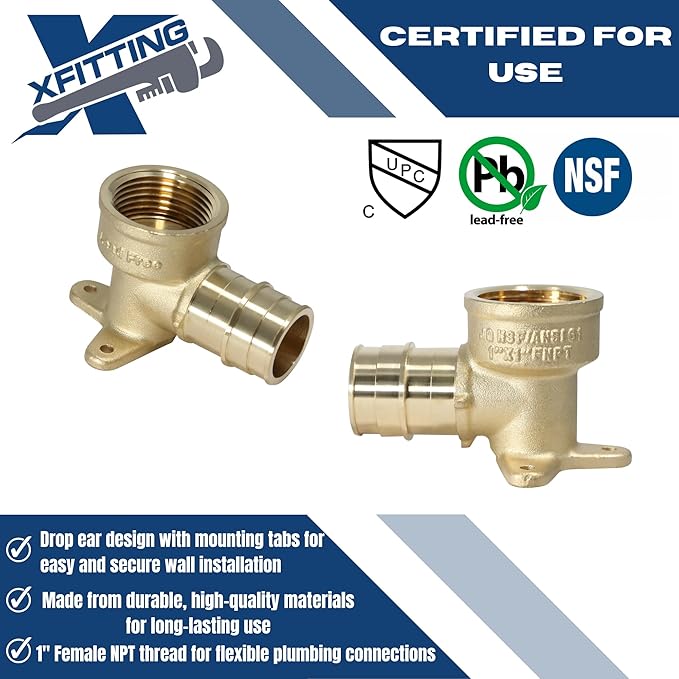 2 Pcs XFITTING 1 Inch Pex A x 1 Inch Female NPT Drop Ear Elbow, F1960 Expansion Drop Ear Elbow, 29-6-8=2XX