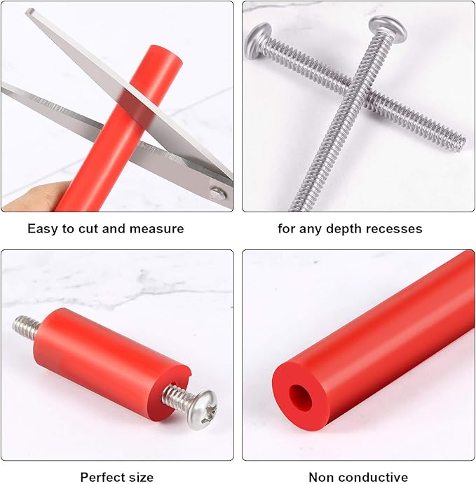 64 Pieces Electrical Outlet Spacers Electrical Outlet Box Extender Kit Includes 16 Pcs 3 Inch Switch and 48 Pcs 1-1/2 Inch 6-32 Thread Flat Head Device Mounting Long Screws (Red)