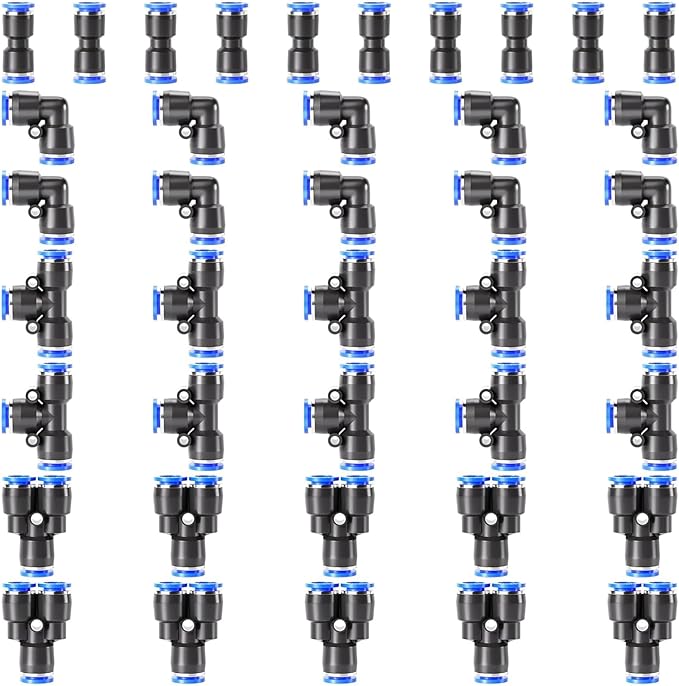 TAILONZ PNEUMATIC 6mm od Push to Connect Fittings Pneumatic Fittings Kit 10 Spliters+10 Elbows+10 tee+10 Straight (40 pcs)