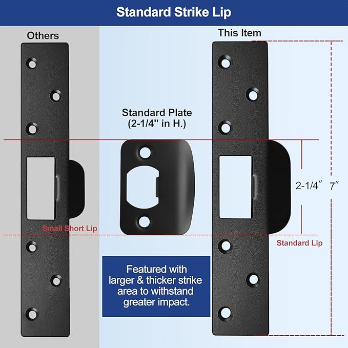 Extra Long Door Strike Plate 7", Heavy Duty Version, Oversized Striker to Repair Damaged Worn Frame/Slot/Jamb, Large Hole to Fix Latch Sticking, Security Reinforcement Plate