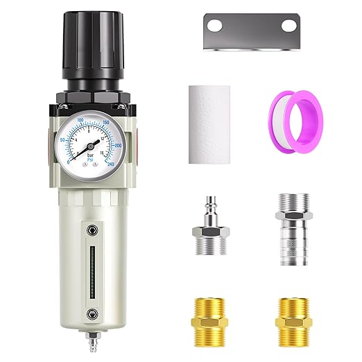 TAILONZ PNEUMATIC 0-240PSI 3/4 Inch NPT Industrial Heavy Duty Particulate Filter and Regulator, Particulate Filter, Coalescing Filter (Manual Drainage)