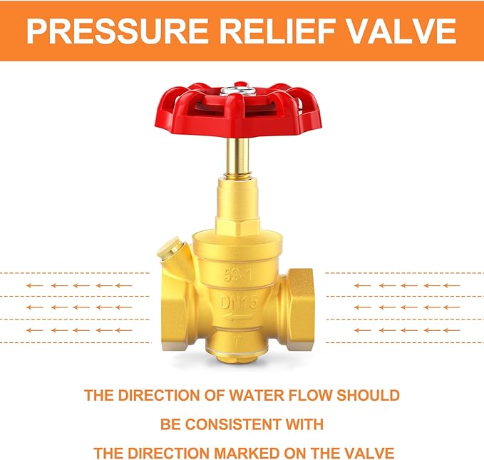 GASHER 1/2" Water Pressure Reducing Valve with Gauge Port 1/4", Brass Water pressure regulating valve for home