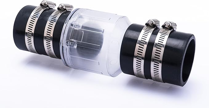 Quiet Check Valve 1 1/2 inch for Sump Pump, Goodbye water hammering, Spring-Loaded Flapper Prevents Backflow, Silent Check Valve with Adjustable Stainless Clamps