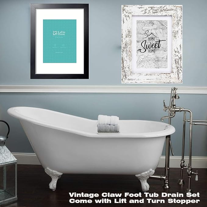 Artiwell Vintage Claw Foot Tub Drain Kit with Lift and Turn Bath Drain Stopper, 1-1/2" Brass Tubular Leg Tub Bathtub Waste and Overflow Drain Assembly with Drain Plug and Bathtub Overflow Cover