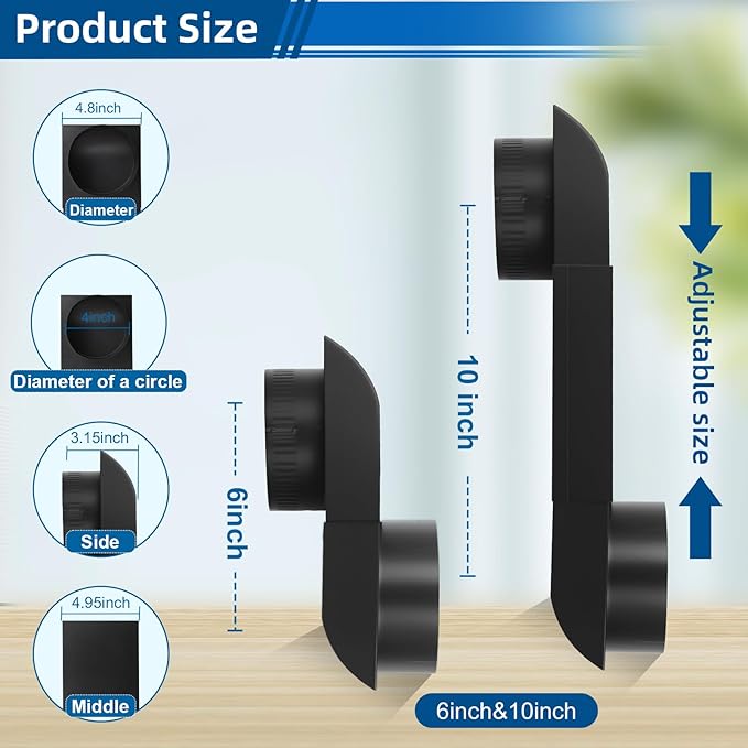 OEM Upgraded Periscope Dryer Vent (DIY) Design 6.5"&12" Adjustable length for Tight Spaces, compact dryer vent,Includes 1 Rolls Foil Tape(stainless steel Black) Renovation of laundry room space